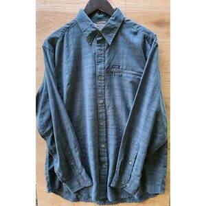 Columbia Shirt Men M Green Plaid Print Long Sleeve Zippered Pocket